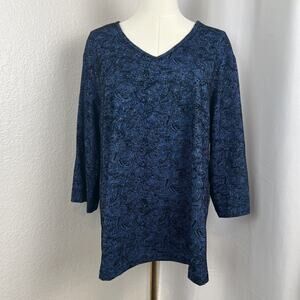 VTG Faded Glory Top Womens 22/24W Blue Paisley Glitter Fairy Whimsigoth‎ Y2K
